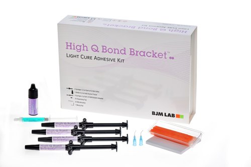 Adhesivo fotopolimerizable para brackets  HIGH Q BOND®. Kit: 4 Jeringas de 4 g, 2 jeringas ácido fosfórico, 6 ml Primer HQB y accesorios